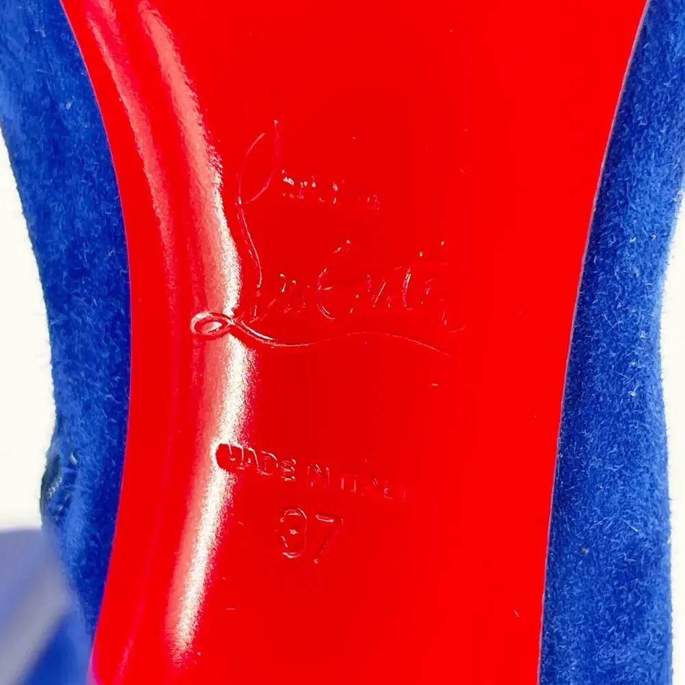 Christian Louboutin Condora Botta Alta Galactiqueen Blue Suede OTK Boots EU 37